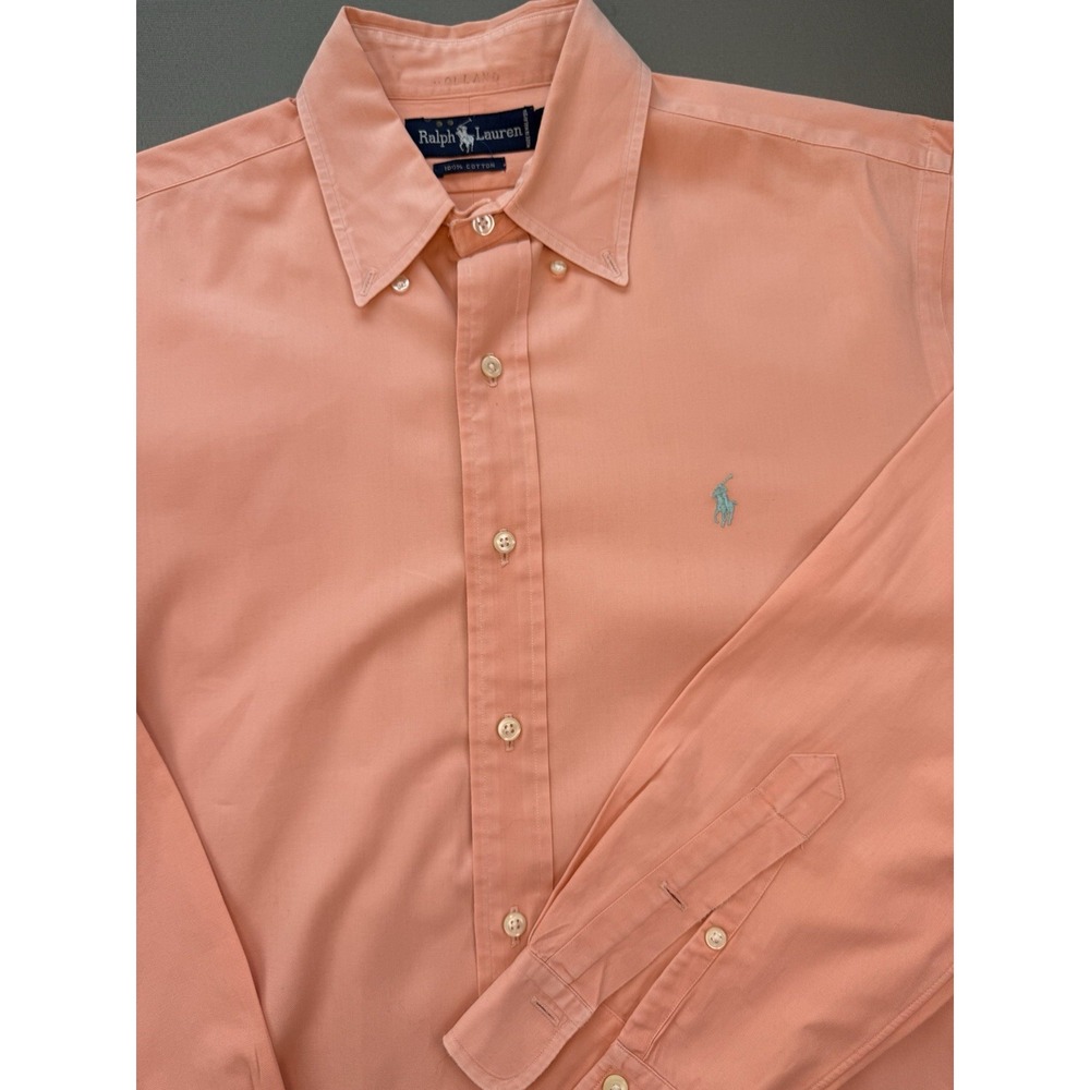 Vintage Ralph Lauren‎ Classic Fit Men's Button Down Shirt L/S Light Peach Size L